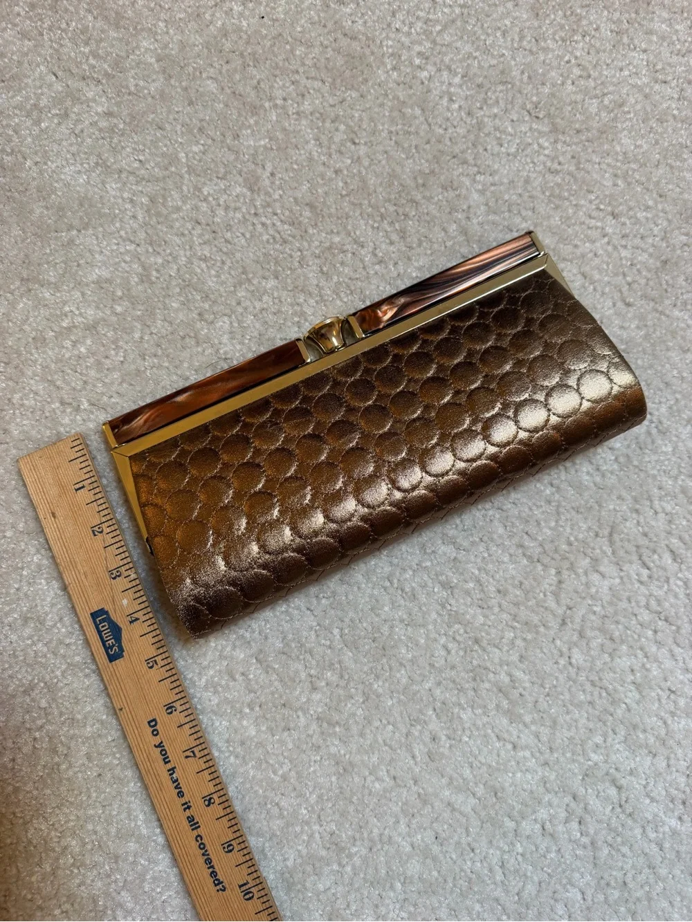 Kate Landry Metallic Bronze Women's Clutch Purse - Gold/Diamond Accents